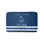 Nautical Boat Anker Navy Blue Gestreept Badmat (Voorkant)