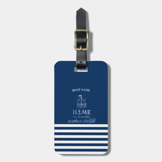 Nautical Boat Anker Navy Blue Gestreept Bagagelabel (Voorkant verticaal)