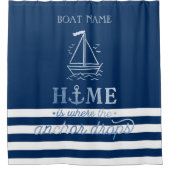 Nautical Boat Anker Navy Blue Gestreept Douchegordijn (Voorkant)