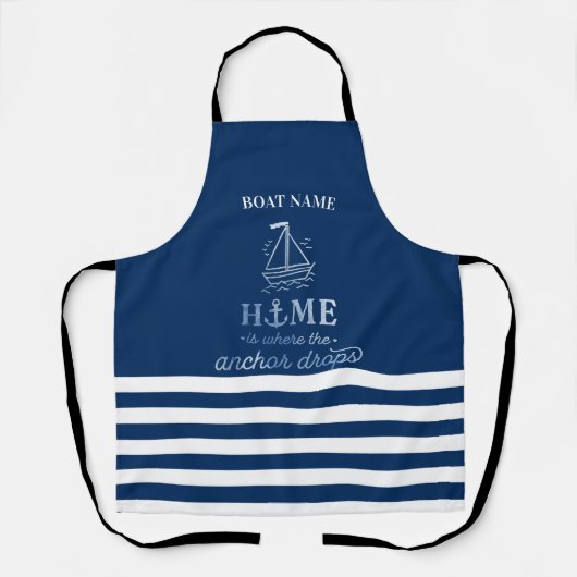 Nautical Boat Anker Navy Blue Gestreept Schort (Voorkant)