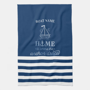 Nautical Boat Anker Navy Blue Gestreept Theedoek