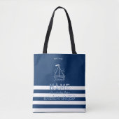 Nautical Boat Anker Navy Blue Gestreept Tote Bag (Voorkant)