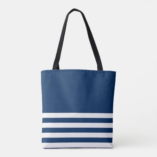 Nautical Boat Anker Navy Blue Gestreept Tote Bag (Achterkant)