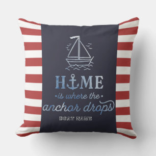 Nautical Boat Anker Navy Blue, rode strepen Kussen