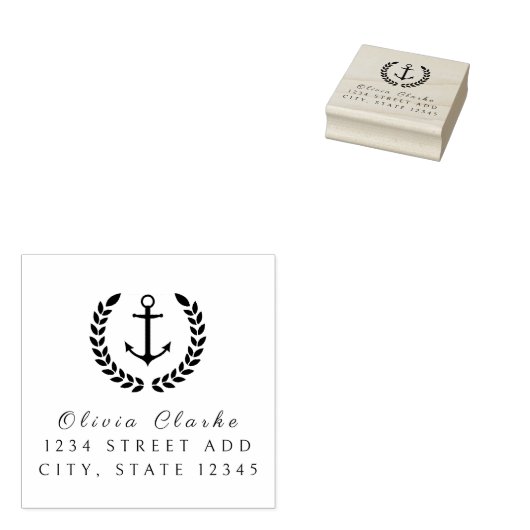 Nautical Boat Anker Stijlvol Script Rubberstempel (Gestempeld)