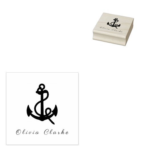 Nautical Boat Anker Stijlvol Script Rubberstempel (Gestempeld)