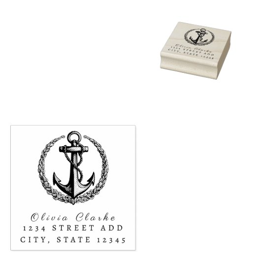 Nautical Boat Anker Stijlvol Script Rubberstempel (Gestempeld)