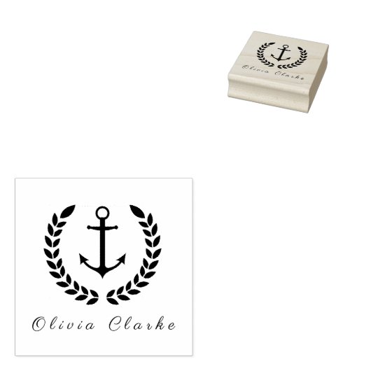 Nautical Boat Anker Stijlvol Script Rubberstempel (Gestempeld)