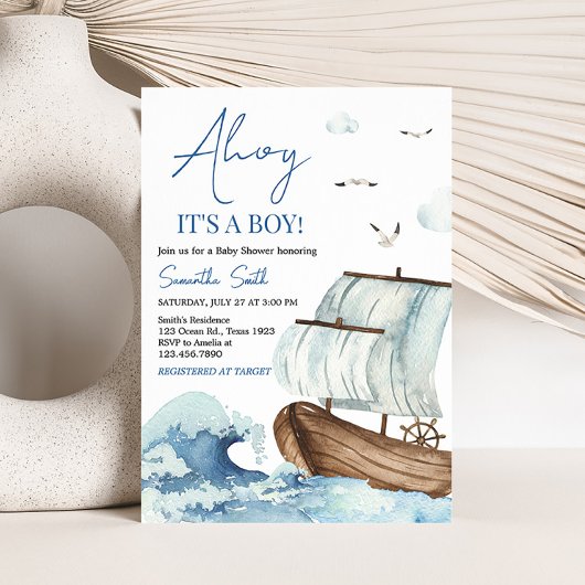 Nautical Boat Baby shower Kaart