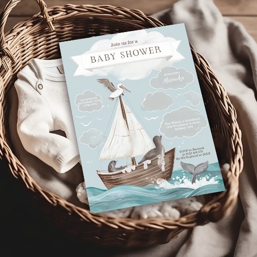 Nautical Boat Baby shower Kaart