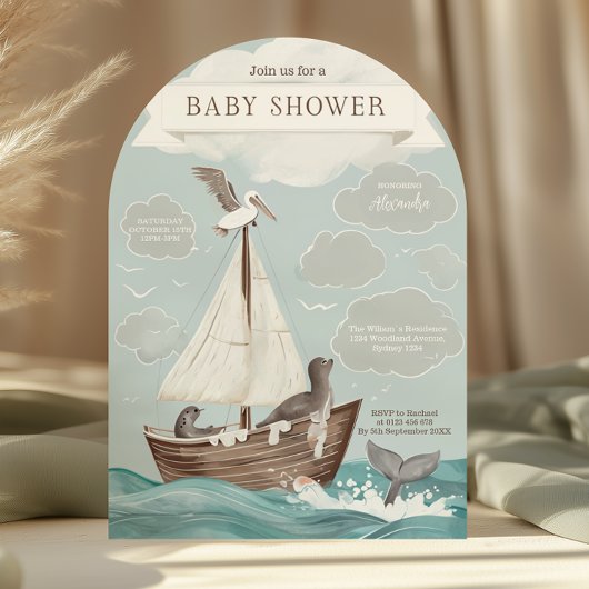 Nautical Boat Baby shower Kaart