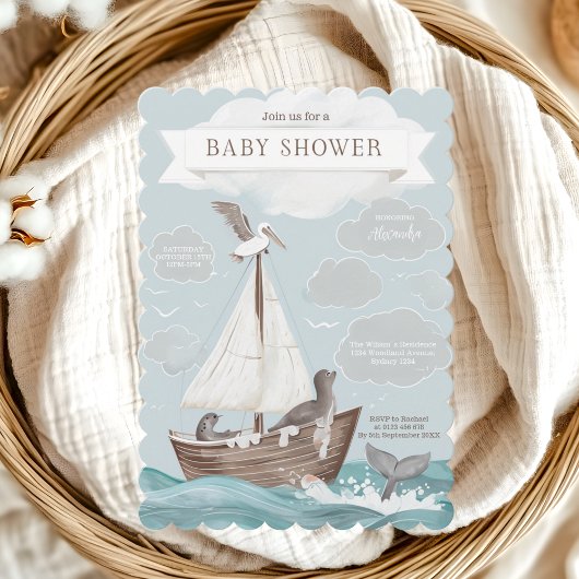 Nautical Boat Baby shower Kaart
