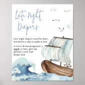 Nautical Boat Baby shower Late Night Luiers Poster (Voorkant)