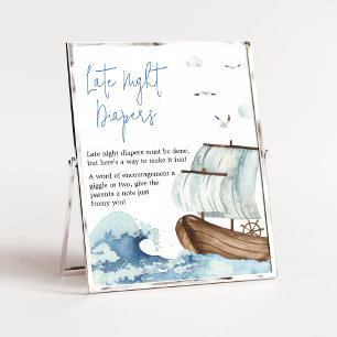 Nautical Boat Baby shower Late Night Luiers Poster