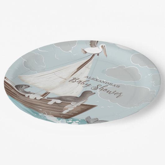 Nautical Boat Baby shower Papieren Bordje (Gekanteld)