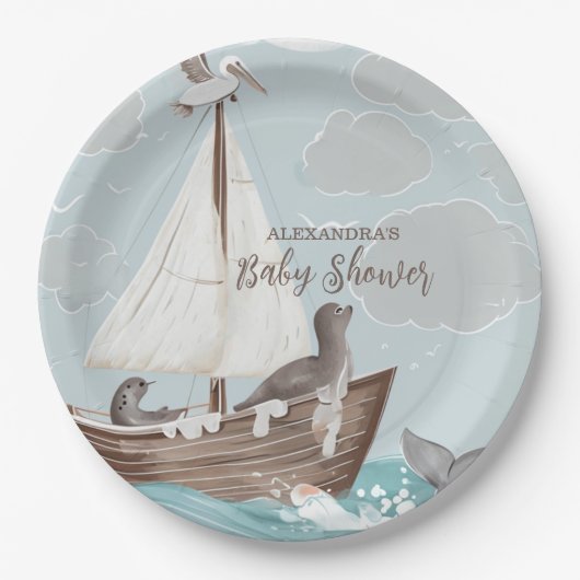 Nautical Boat Baby shower Papieren Bordje (Voorkant)