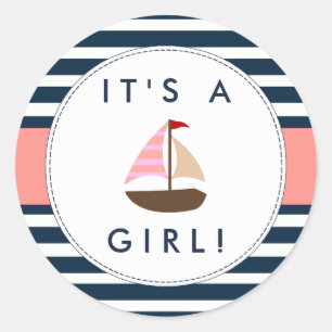 Nautical Boat Baby shower Stickers - Het is een me