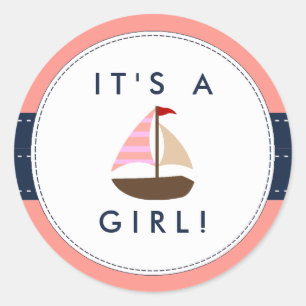 Nautical Boat Baby shower Stickers - Het is een me