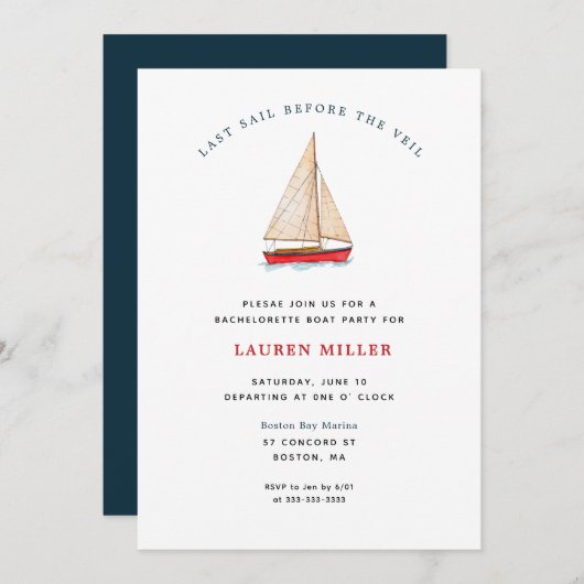 Nautical Boat Bachelorette Party Aankondiging (Voorkant / Achterkant)