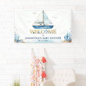Nautical Boat Boy Baby shower Welkom Achtergrond Spandoek (Insitu)