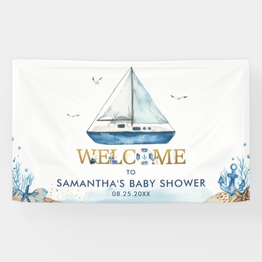 Nautical Boat Boy Baby shower Welkom Achtergrond Spandoek (Horizontaal)