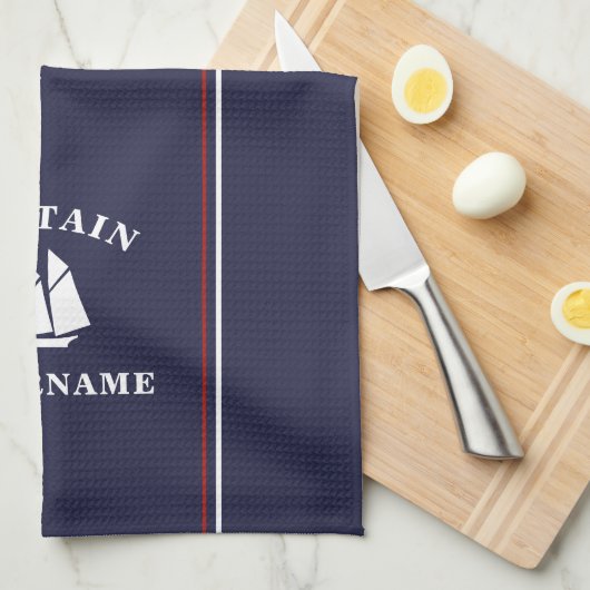 Nautical Boat Captain Personalized Kitchen Towels Theedoek (Quarter Fold)