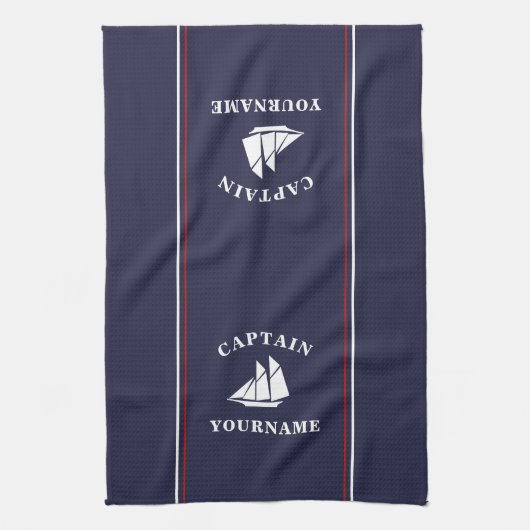 Nautical Boat Captain Personalized Kitchen Towels Theedoek (Verticaal)