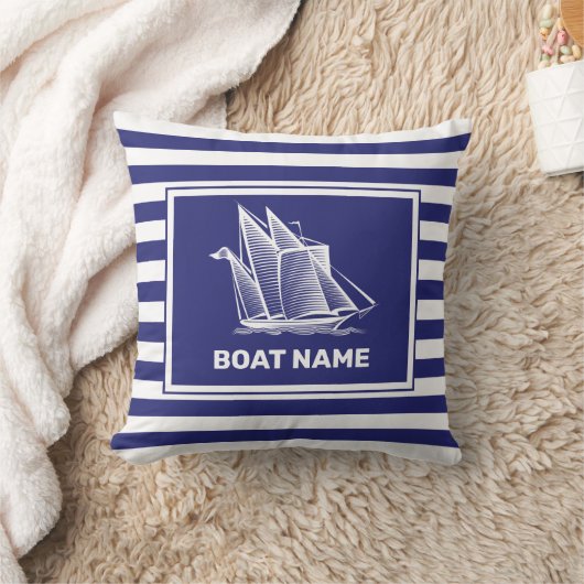 Nautical Boat Design Navy Blue Striped Pillow Kussen (Deken)