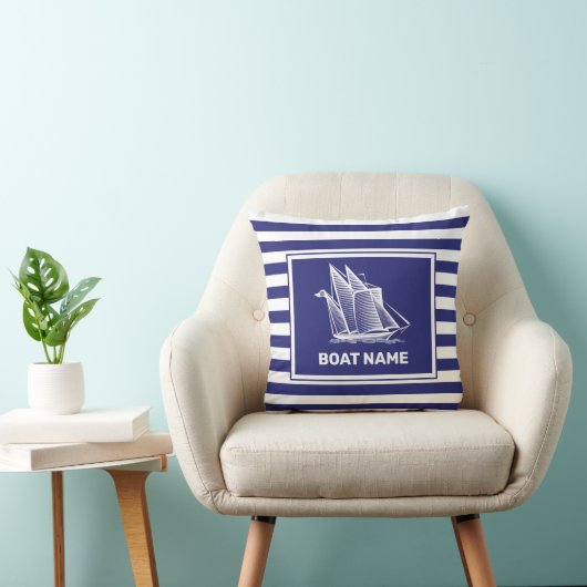 Nautical Boat Design Navy Blue Striped Pillow Kussen (Stoel)
