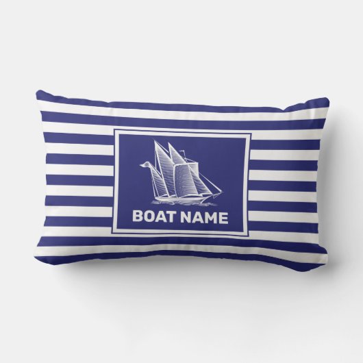 Nautical Boat Design Navy Blue Striped Throw Pillo Kussen (Achterkant)
