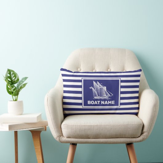 Nautical Boat Design Navy Blue Striped Throw Pillo Kussen (Stoel)