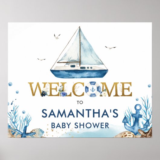 Nautical Boat Hampton Baby shower WelkomstPoster Poster (Voorkant)