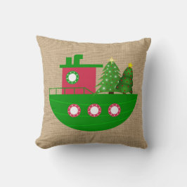 Nautical Boat met kerstbomen Burlap Kussen
