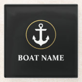 Nautical boat Name Anchor Black Gold Glazen Onderzetter (Voorkant)