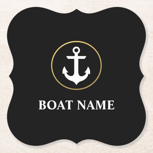 Nautical boat Name Anchor Black Gold Kartonnen Onderzetters (Voorkant)