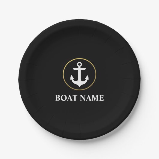 Nautical boat Name Anchor Black Gold Papieren Bordje (Voorkant)