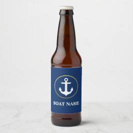 Nautical Boat Name Anchor Blue Gold Bier Etiket