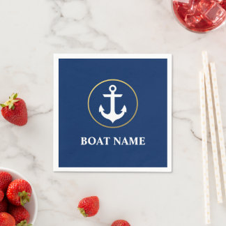 Nautical boat Name Anchor Blue Gold Cocktail Servet