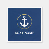 Nautical boat Name Anchor Blue Gold Cocktail Servet (Voorkant)