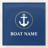 Nautical Boat Name Anchor Blue Gold Glazen Onderzetter (Voorkant)
