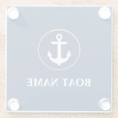 Nautical Boat Name Anchor Blue Gold Glazen Onderzetter (Achterkant)