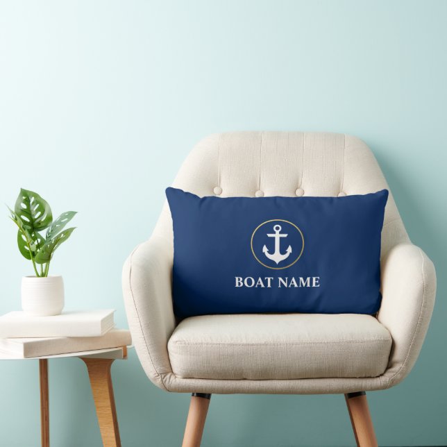 Nautical Boat Name Anchor Blue Gold Kussen (Stoel)