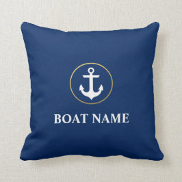 Nautical Boat Name Anchor Blue Gold Kussen