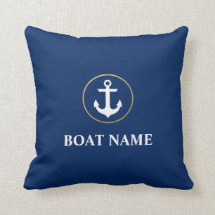 Nautical Boat Name Anchor Blue Gold Kussen