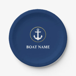 Nautical Boat Name Anchor Blue Gold Papieren Bordje
