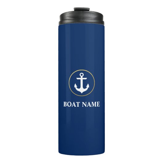 Nautical Boat Name Anchor Blue Gold Thermosbeker (Voorkant)
