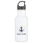 Nautical Boat Name Anchor Blue Gold Waterfles (Voorkant)