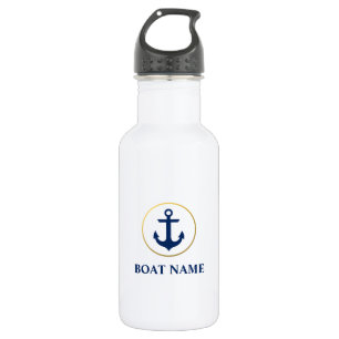Nautical Boat Name Anchor Blue Gold Waterfles