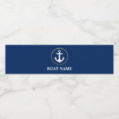 Nautical Boat Name Anchor Blue Gold Waterfles Etiket (Enkel label)