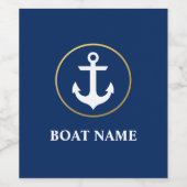 Nautical Boat Name Anchor Blue Gold Wijn Etiket (Enkel label)